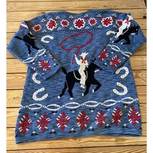 Vintage Delia Mckain Horse Button Up Knitted Cardigan Sweater Size Medium Blue - Picture 2 of 7